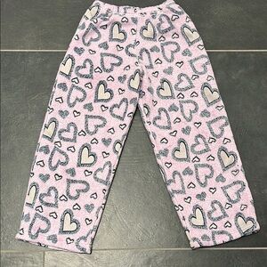 Iscream girls Pink and Black Heart Pattern fuzzy Pajama pants small (6-8)